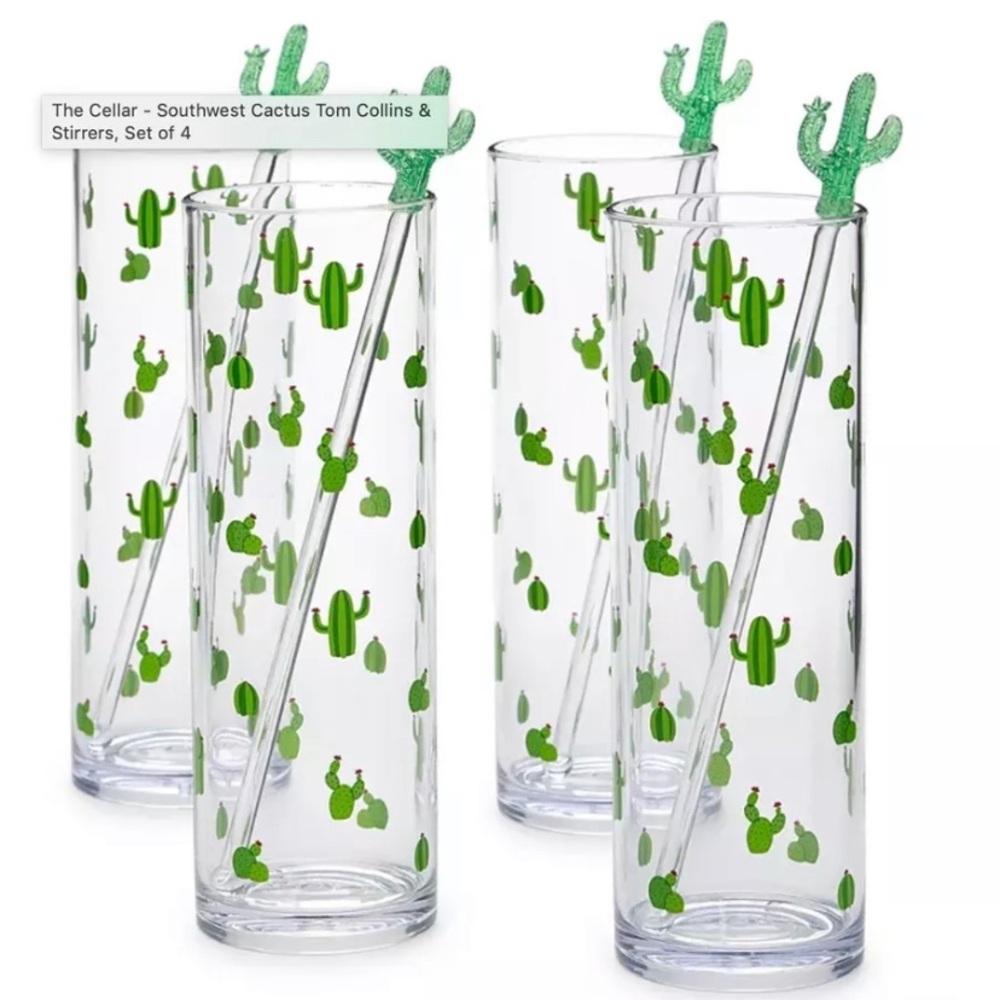 The Cellar Southwest Acrylic Cactus Tom Collins & Stirrers, Set Of 4, Drink Set